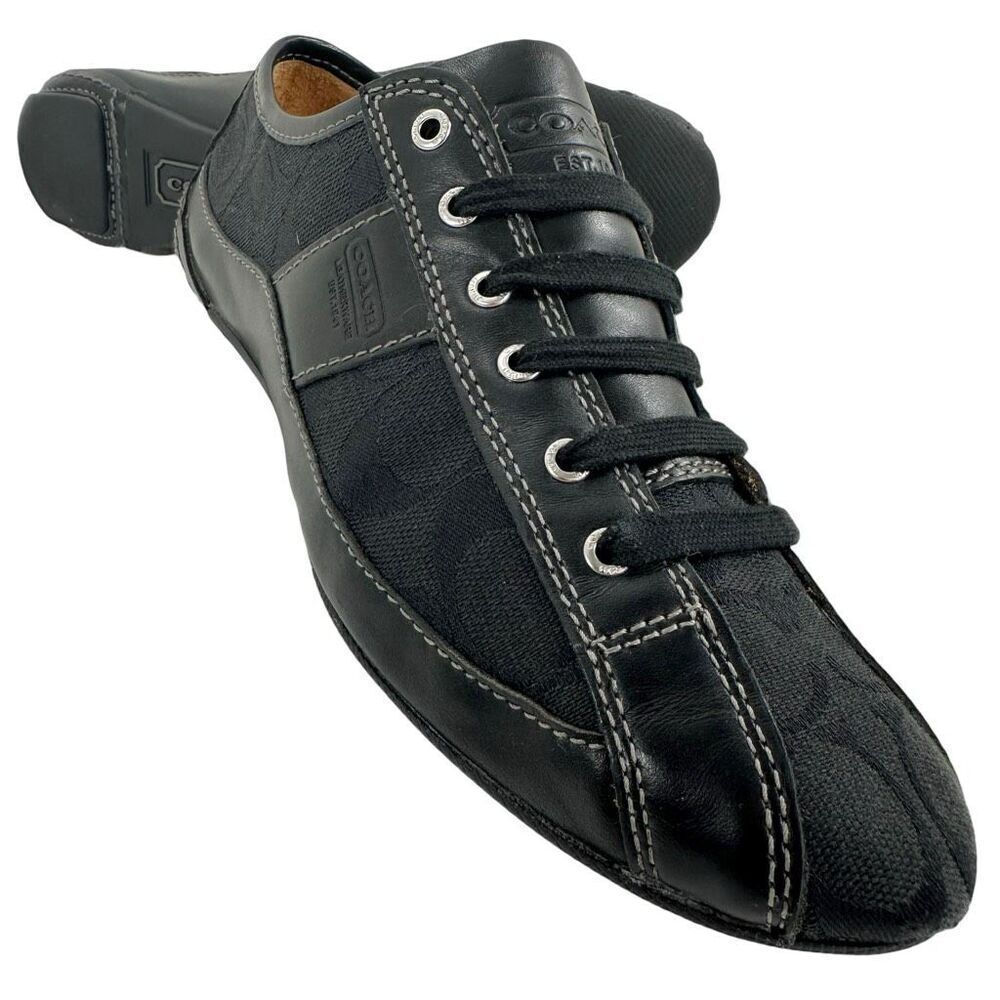 Coach Suee Black Monogram Canvas/Leather Lace-up Comfort Sneakers Size 6.5